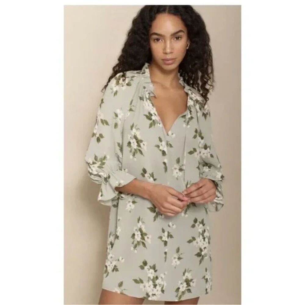 Reformation Adrienne Green Floral Mini Dress Size S Viscose Vacay Boho